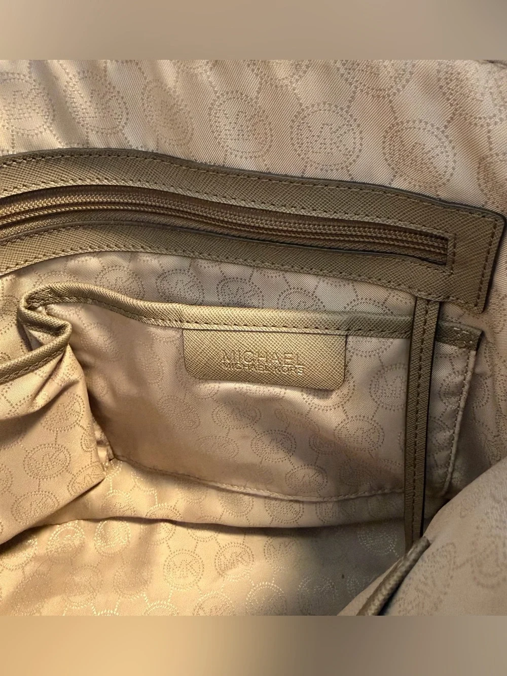 Michael Kors Taupe Saffiano Leather Tote with Gold Logo Charm